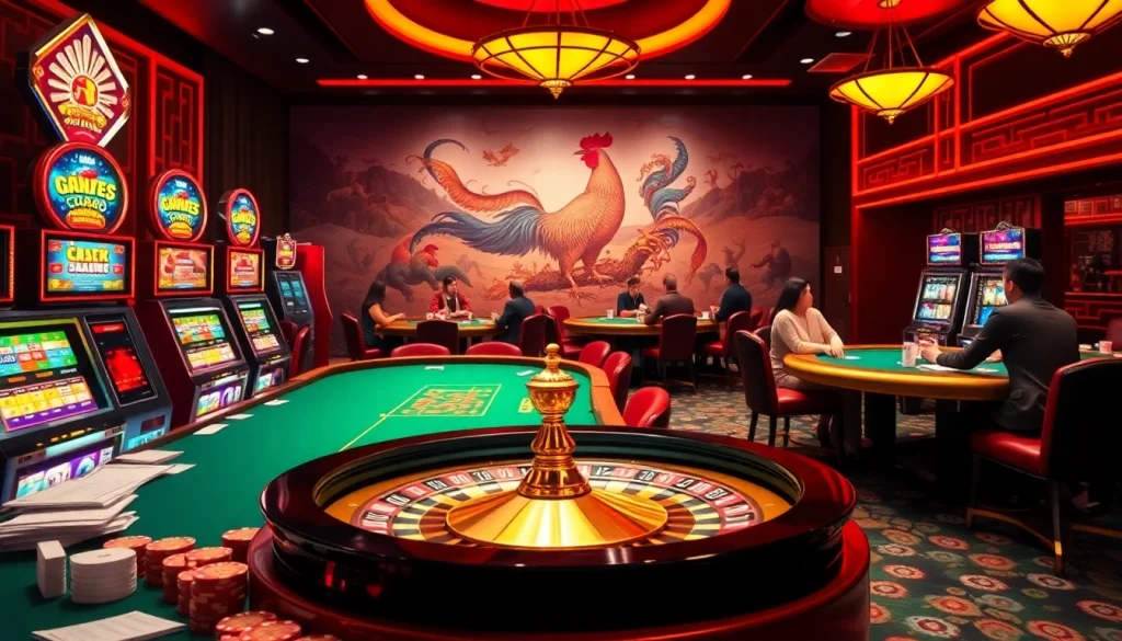 Experience the thrill of Đá gà Thomo with vibrant casino action featuring poker and roulette.