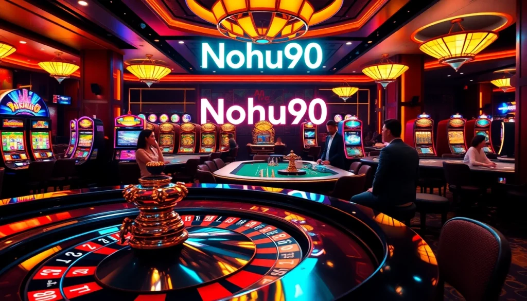 Experience the thrilling action at Nohu90 casino with vibrant slot machines and roulette excitement.